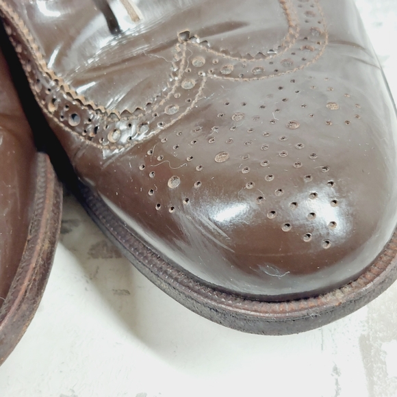 Neiman Marcus Brown Leather Wingtip Brogue Lace Up Oxford Shoe - Picture 11 of 12